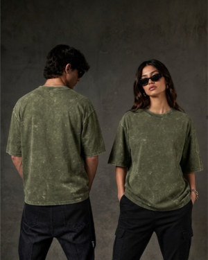 Olive Green Acid Wash Oversized Unisex T-Shirt