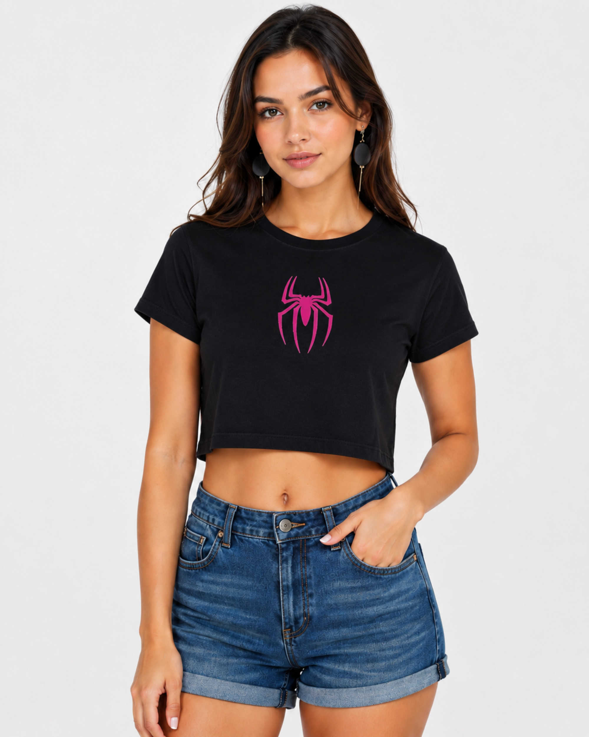 Spider Icon Crop Top for Women | Premium Cotton Graphic Crop Tee